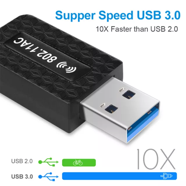 Dual Band 1300Mbps 2.4G/5GHz Network Wireless USB 3.0 Wifi Adapter Dongle