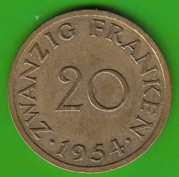 Münze Franken Saarland 20 Franken 1954 in ss-vz nswleipzig