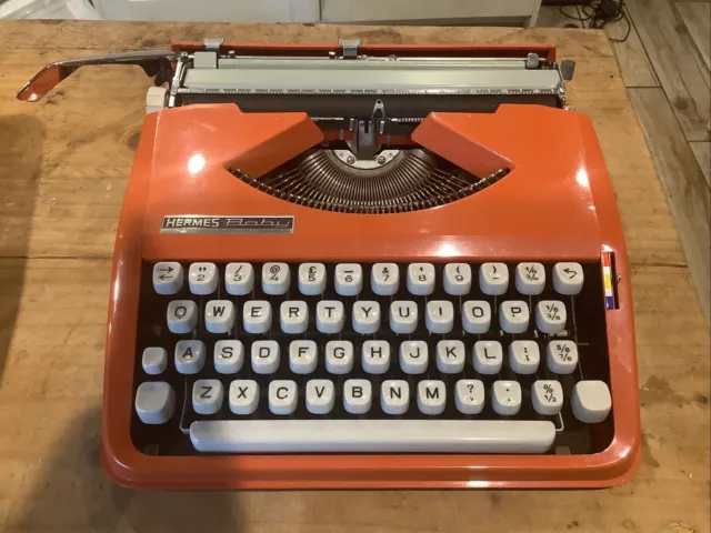 Vintage Hermes Baby Portable Typewriter Rare Orange Colour + Case - Immaculate