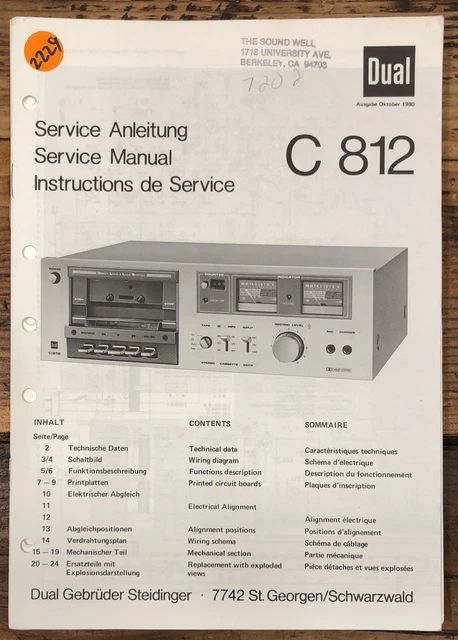 DUAL C 812 C812 Cassette Service Manual *Original* EUR 18,12 - PicClick DE