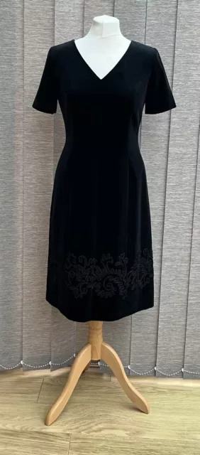 Vintage Laura Ashley Velvet Dress Uk 10 Black Embroidered Classic Elegance