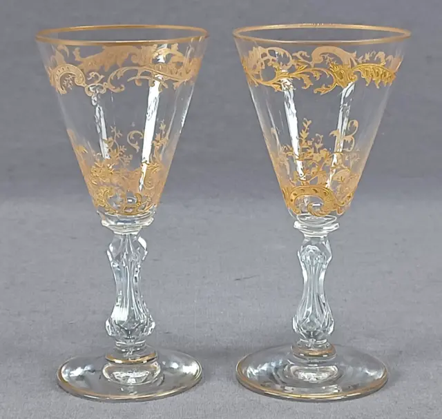 Pair of Saint Louis Micado Gilt Engraved Pattern 887 4 5/8 Inch Wine Glass