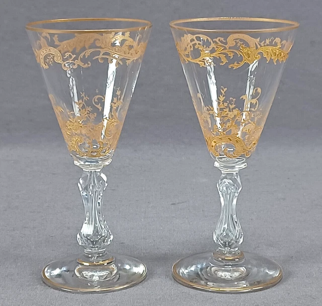 Pair of Saint Louis Micado Gilt Engraved Pattern 887 4 5/8 Inch Wine Glass Pair of Saint Louis Micado Gilt Engraved Pattern 887 4 5/8 Inch Wine Glass