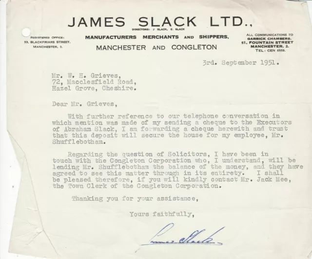 James Slack Ltd Manufacturers Merchants and Shippers Send Cheque Letter Rf 37196