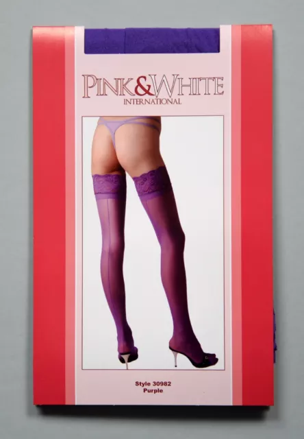 Pink&White Int. Sheer Back Seam Hosiery Stay Up Lace Top Thigh High Stockings