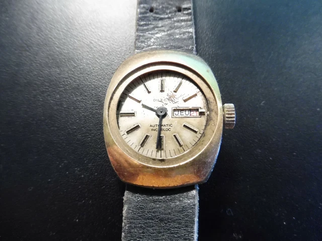 Montre Vintage Dame DILECTA Années 50 - Mécanique Manuelle, 15 Rubis, Cadran Blanc, Bracelet Cuir
