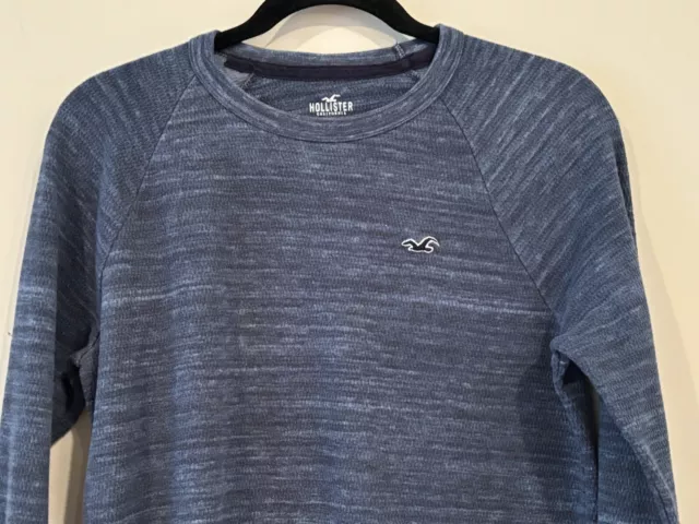MEN'S HOLLISTER LONG Sleeve Blue Heathered Crew Neck Thermal Shirt Size ...