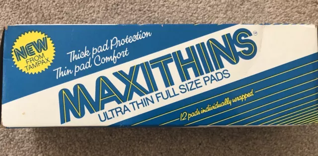 NEW Vintage Maxithins Feminine Sanitary 12 Pads Super Unopened Box Tampax