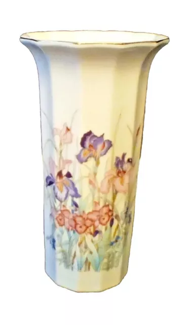 Vintage Ayame Seizan  Iris Flowers 9 Inch Tall Vase Gorgeous!