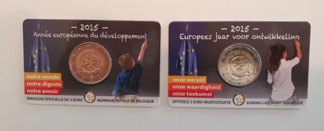 2x Belgien 2 Euro Gedenkmünze 2015  "Entwicklung" Coincard  wallo./fläm.