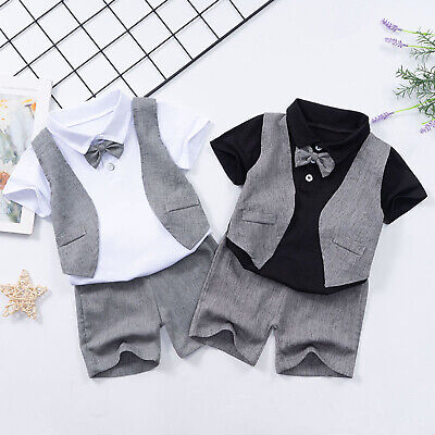 Kinder Baby Junge Gentleman Anzug Sommer Bekleidungsset Weste Bluse Shorts Set