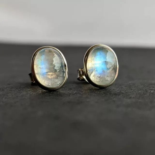 Moonstone Studs Earring 925 Sterling Silver Earrings Rainbow Moonstone Earrings