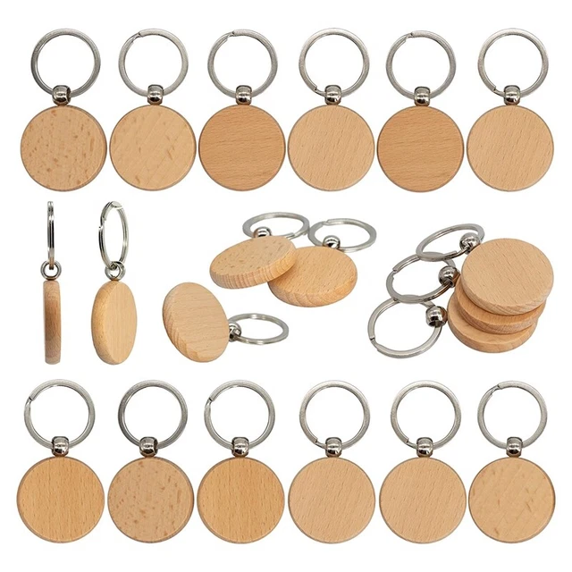 50 StüCk Holz Geschnitzte Blanko-SchlüSselanhäNger (Rund) R3N67774