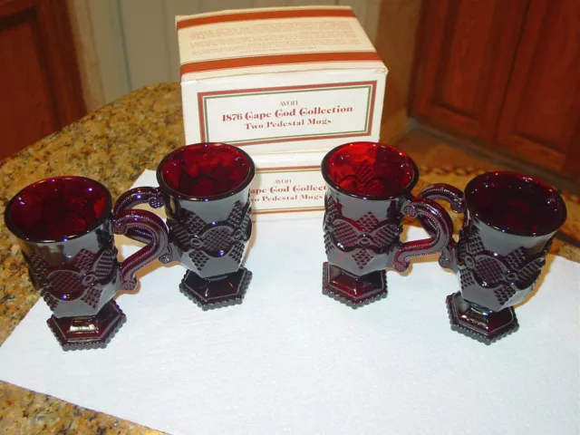 4 New Avon 1876 Cape Cod Collection Ruby Red Dinnerware Tableware Pedestal Mugs