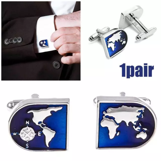 Formal Occasion Shirt Suit French Wedding Party Men Cufflinks Earth Map