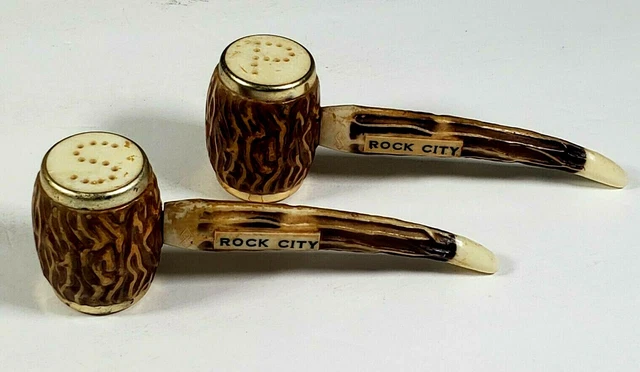 Vintage Stone Look Plastic Pipe Salt & Pepper Shakers Kitsch Rock City Souvenir