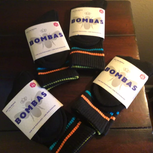 Bombas Youth socks w/ stripes - 4 Factory-sealed packs! Kids; Size XS