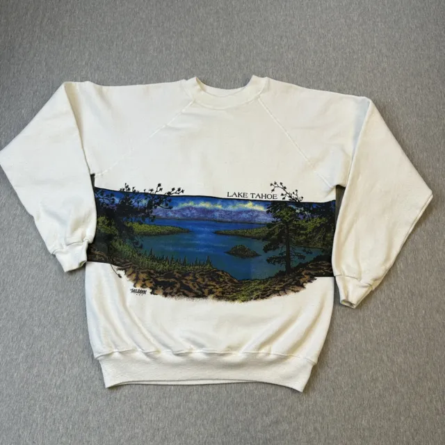 VTG Lake Tahoe Emerald Bay Wrap Around Print Sweatshirt - Sz L/XL - See Pics