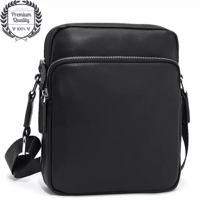 Leather Mens Bag Sling Messenger Crossbody Shoulder Casual Business Black Pack