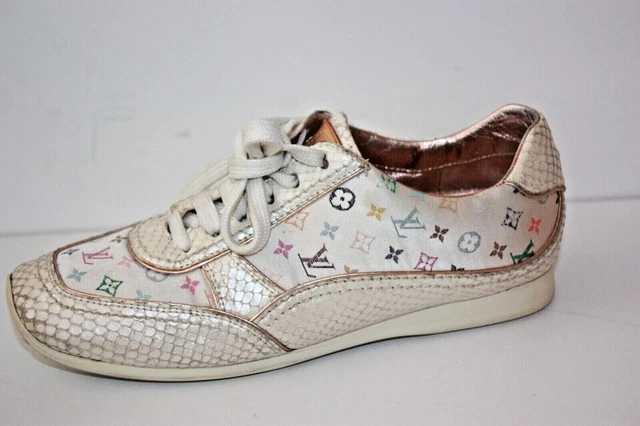 LOUIS VUITTON Logo Bicolore lacets chaussures baskets Nylon rose/Rouge