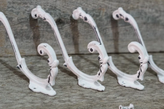 4 Cast Iron White Victorian Style Coat Hooks Hat Hook Rack Hall Tree W/ Screws 2