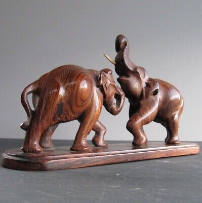Vintage Carved Teak Wood Elephants - Made in India