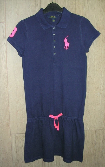 RALPH LAUREN Girls Navy Blue Designer Polo T-Shirt Dress Age 12-13