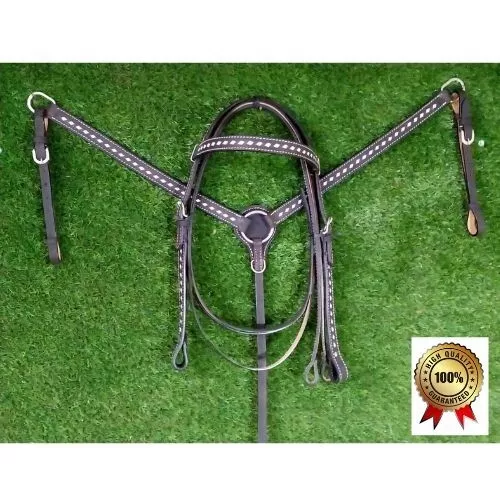 Western Leather Horse Handmade Headstall Bridle & Breast Collar Set