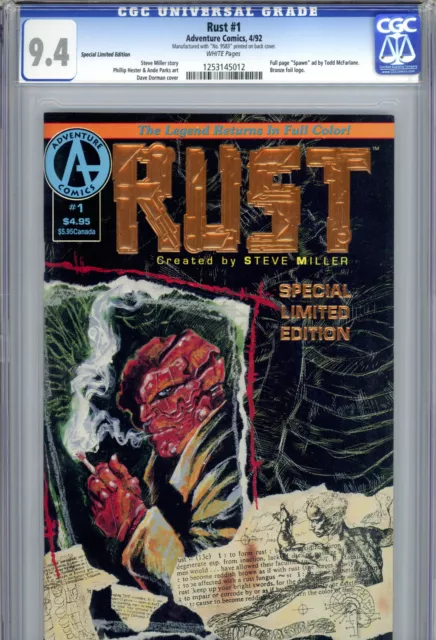 Rust #1 (1992) Adventure Comics CGC 9.4 Foil Spawn Ad Predates 1st Appearance!