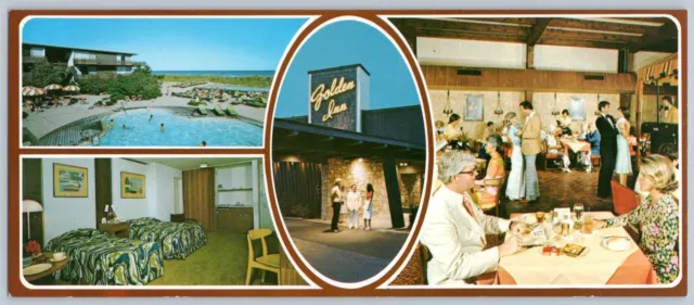 1960-70's AVALON NJ GOLDEN INN RESORT HOTEL MCM BEDSPREADS PANORAMIC POSTCARD