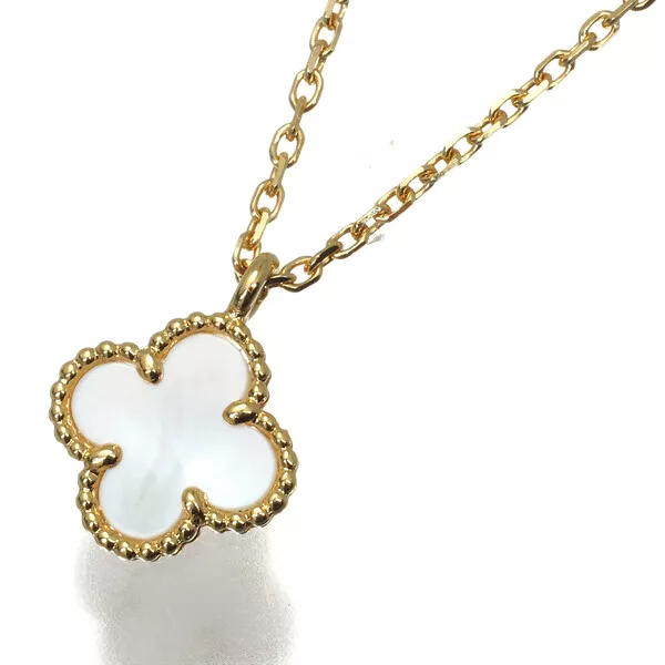 Auth Van Cleef & Arpels Necklace Sweet Alhambra Mother of Pearl 18K Yellow Gold