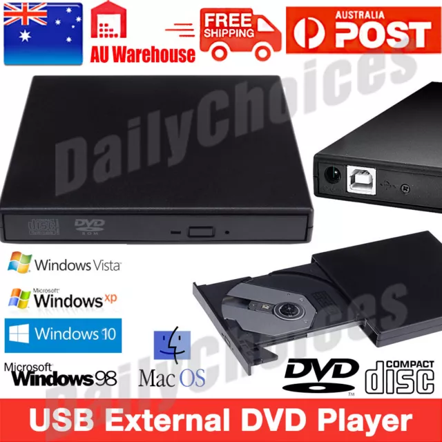 External Drive USB Portable Burner CD RW DVD ROM Reader Writer For Mac & Windows