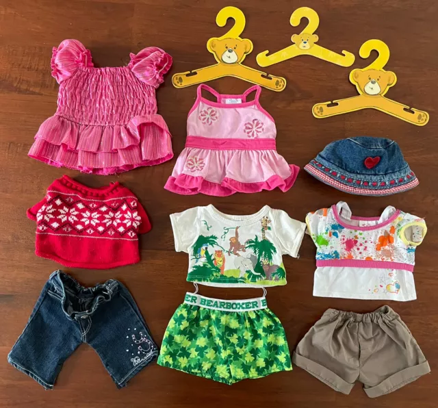 LOT Build A Bear Clothing 9 Pieces + 3 Hangers Sweater Hat Boxers Denim Jeans
