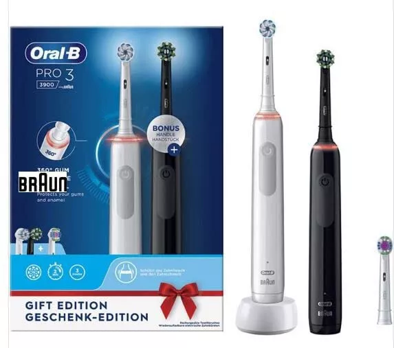 Oral-B Pro 3 3900 Elektrische Zahnbürste Doppelpack - Schwarz / Weiß