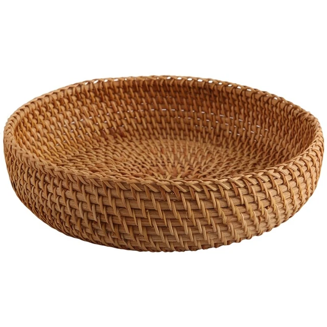 Handmade Autumn Rattan Weaving Round Storage Basket Fruit Dish Rattan Bread3837