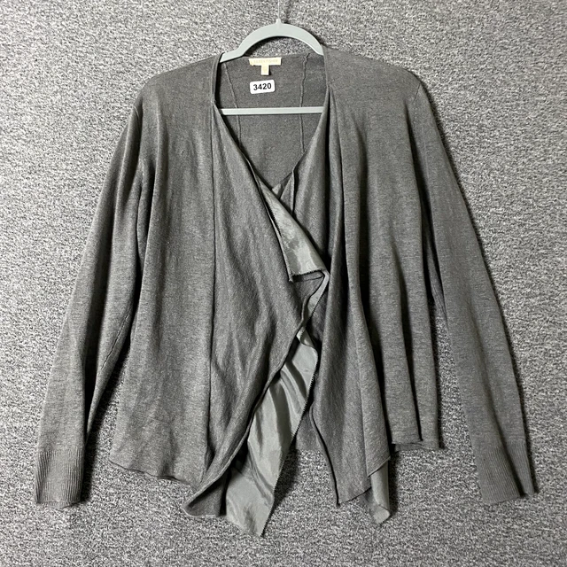 Eileen Fisher Women’s Size Small Open Front Linen Knit Long Sleeve Gray Cardigan