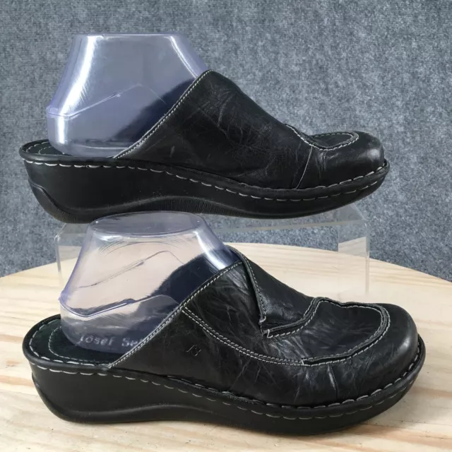 Josef Seibel Shoes Womens 40 Casual Slip On Mule Clogs Black Leather Wedge