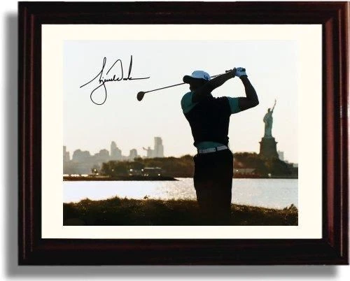Framed Tiger Woods Autograph Promo Print - Statue of Liberty Background