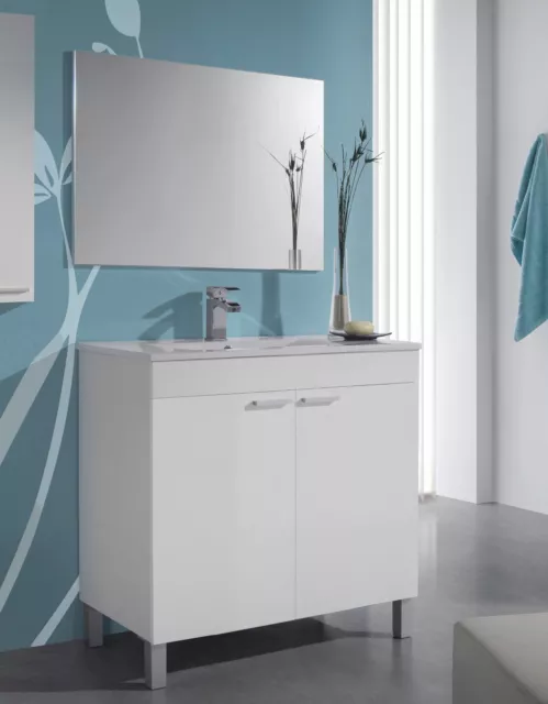 Mueble de baño con espejo y lavamanos, todo color blanco brillo 80x80x45cm