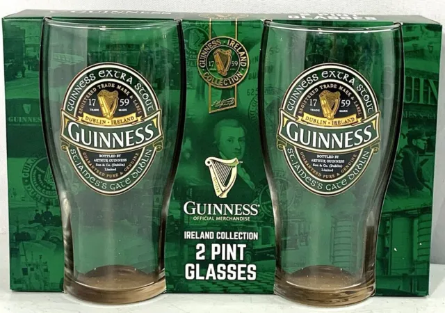 Guinness - Ireland Collection - 2 Pack Pint Glasses - Gift - Man Cave - Official