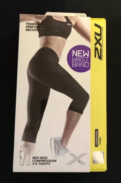 NEW in Box 2XU Women's Mid-Rise Compression 3/4 Tights Black M Medium BLK/DBK