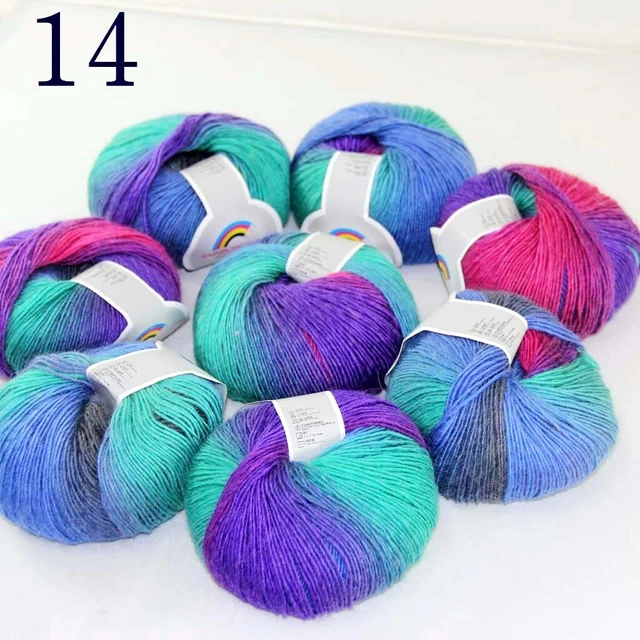 Sale 8ballsX50gr Colorful Rainbow Rug Shawl Cashmere Wool Hand Crochet Yarn 14