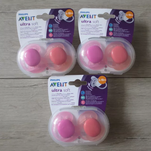 Avent Tétines Ultra Soft 6-18m 6 Mois Lot de 6 et 3 Étuis Stérilisation Inclus