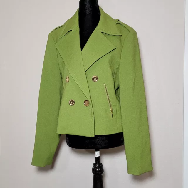 ELLEN TRACY Blazer Womens Button Front Double Breasted Green Lined Large J1J5361