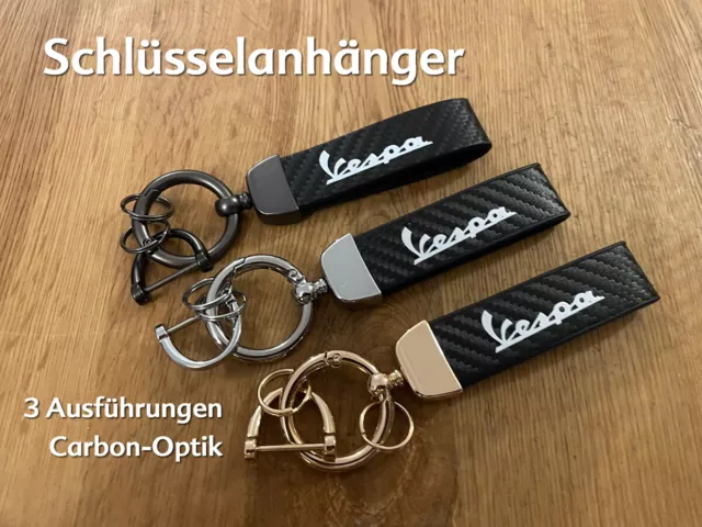 Vespa Piaggio Schlüsselanhänger Carbon-Optik mit Schlüsselringen - 3 Farben