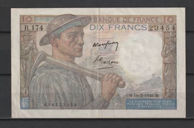 FRANCE - Billet de 10 Francs Mineur Type 1941 du 10/03/1949 - F. N° 8/20 TTB+