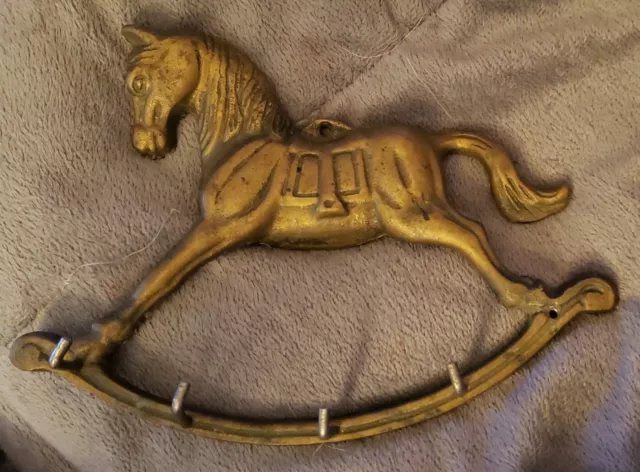 Rocking Horse Solid Brass Key Hook Wall Hanger Figurine (Missing 1Hook)