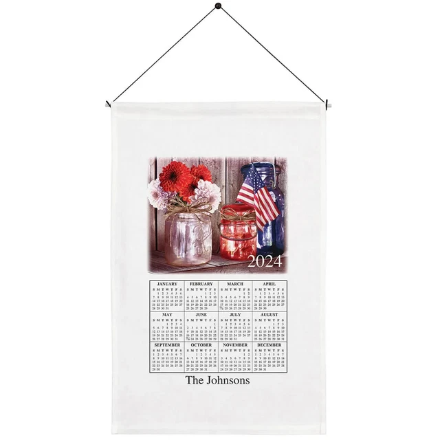PERSONALIZED 2024 CALENDAR Wall Towel Linen PATRIOTIC 23" L x 15" W