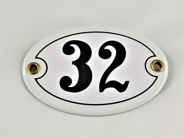 Emaille Hausnummer OVAL Nr. 32 weiß-schwarz Türschild Hausschild Schild Email