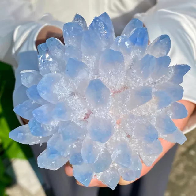 420G  New Find sky blue Phantom Quartz Crystal Cluster Mineral Specimen Healing